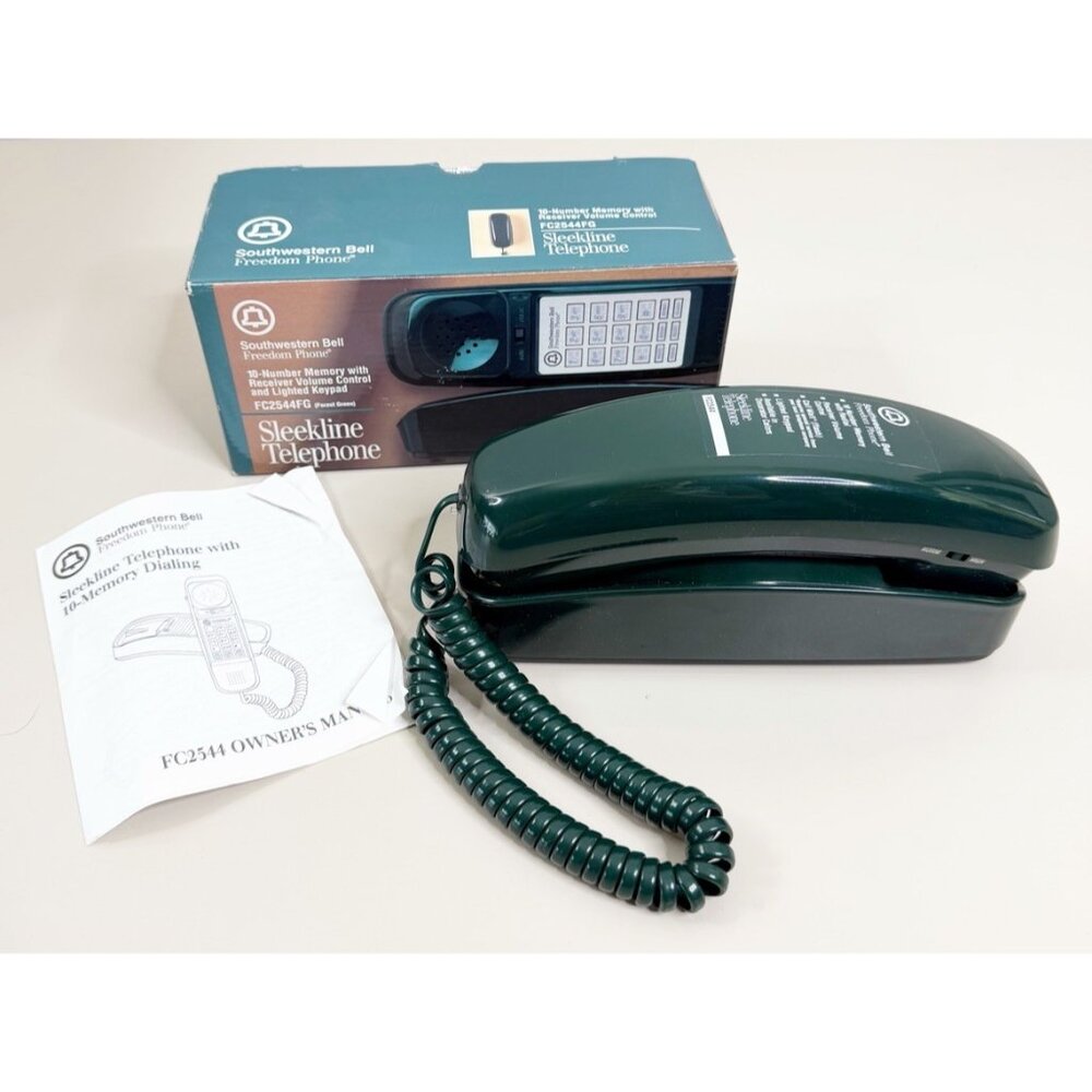 Vtg Slimline Sleekline Phone Green  Southwestern Bell Freedom Phone Works EUC